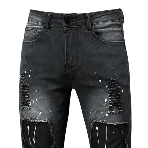 Men's Patch Ripped Stretch Jeans Destroyed Stretch Tapered Leg Jeaggings Casual Biker Skinny Denim Pants2