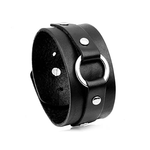 Punk Rock Circle Pattern Wristband Wide Leather Cuff Bracelet