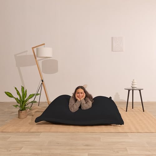 Pouf Géant XXL Bouclette Noir 180x140 Déhoussable Bananair
