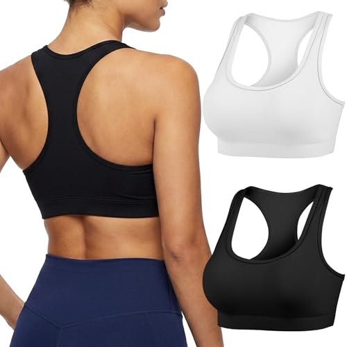 Image of Buauty 2 Packs Sports Bras for Women,Medium Support Sports Bra Push Up Racerback, Yoga Gym Athletic Bras, Compression Bra with Built Workout Bras, Black+White M