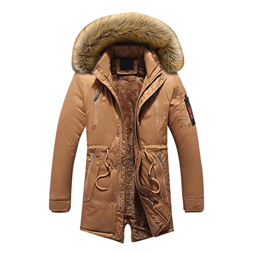 Veste longue à capuche café pour homme en taille XXXL avec col chaud