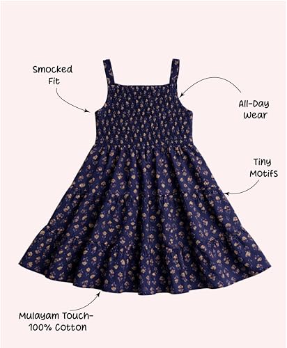 Image of The Magic Wand Kids Girls Printed Cotton Summer Dresses, Knee Length Sleeveless Casual Western Stylish One Piece Fit & Flared Frock for Beach & Vacations