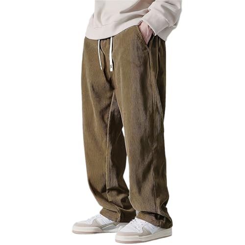 Mokaloha Mens Comfy Corduroy Straight Pants, Drawstring Wide Leg Baggy Sweat Pant, Match T-Shirts Coats for Everyday Wear
