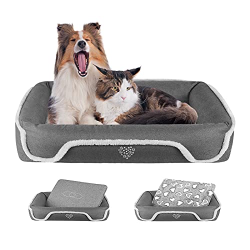 VANKEAN Lit pour Chien Canapé pour Chien avec Coussin Réversible (Froid et Chaud), Doublure Imperméable et Lavable en Machine et Housses Amovibles avec Fond Antidérapant, Gris Cover