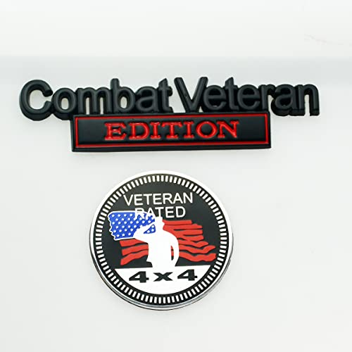 Image of Set of 2 Combat Veteran Edition & 4x4 Rated Metal Automotive Emblem 3D Decal Badge Nameplate for Universal car Truck (Black Red)