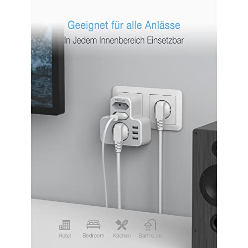 USB-Steckdosenadapter TESSAN Doppelstecker für Steckdose