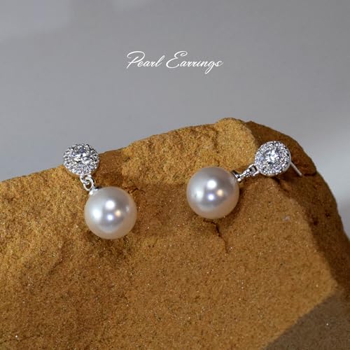 Elegant Diamond Pearl Drop Earrings 925 Sterling Silver Post Cubic Zirconia Gold Long Dangle Pearl Earrings for Brides Bridesmaids Wedding Party Everyday Wear2