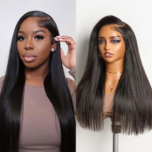LUVME HAIR 7x6 HD Lace Super Silky Straight All-Day Comfort Wig PartingMax 200% Density Lace Front Wigs Human Hair Pre Cut Plucked Lace Frontal Glueless Natural Black Color 26 Inches