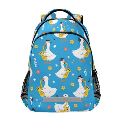 Geese Playing Saxophone Large School Backpacks with Chest Strap for Boys Girls Students,Lightweight Bookbags 17 Inch, Portable Casual Daypack Bags
