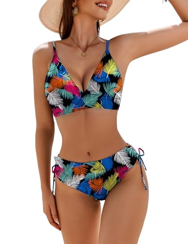 Bikini 2 pièces ajustable floral triangle col en V fini les maillots inconfortables