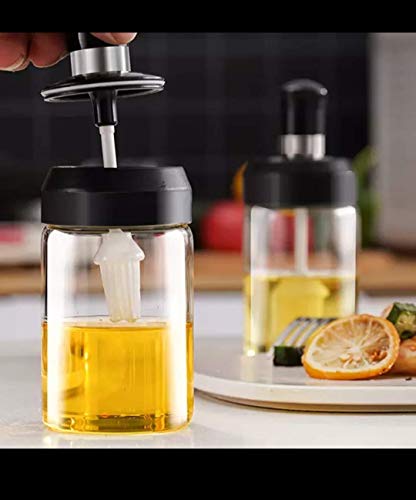 Image of Kitchen High Borosilicate Glass Spice Jars Seasoning Box Jar Condiment Jar, Combination Spoon and Lid Design Premium 250 ml (Brush + Spoon)