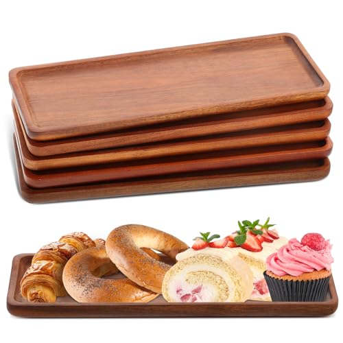 6 Pcs Wooden Trays, 28x10cm Acacia Wooden Serving Platter Wooden ...