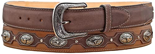 Silverton Men's Brown/Tobacco Crazy Concho Genuine Leather Western Style Belt
