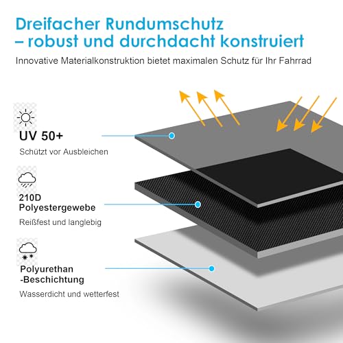 ZUAPEV Fahrradabdeckung Wasserdicht, Fahrradgarage Wetterfest Plane für Aussen, Fahrrad Abdeckplane Polyester 210D Fahrradplane Regenschutz, Fahrrad Garage Outdoor Abdeckung Schutzhülle 195x70x110 cm