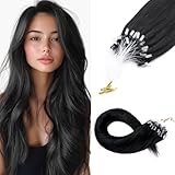 MY LADY Extension Cheveux Naturel à Froid Micro Loops, 50 Mèches Noir Extension Cheveux Naturel Humain Invisible Lisse sans Colle 40cm Micro Anneaux Human Hair Extensions #01 (50g, 1g/pcs)