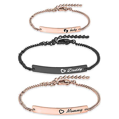 Image of WUSUANED Sn&Daughe&Mommy Bracelet Baptism Bracelet Mom Family Bar Bracelet Set Gift for New Mom&Newborn