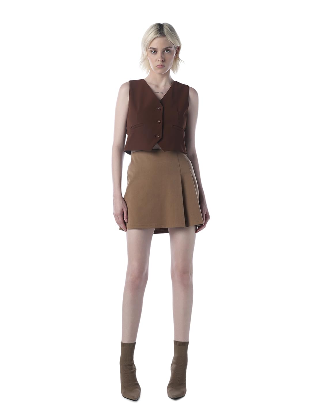 only Women's Solid Regular Fit Brown Waistcoat-picture-32