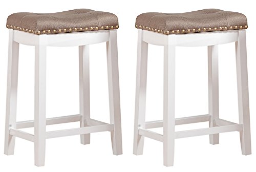 Angel Line Cambridge Padded Saddle Stool with Cushion, 24" Set of 2, White with Tan -  Longwood Forest Products, Inc., 43417-21