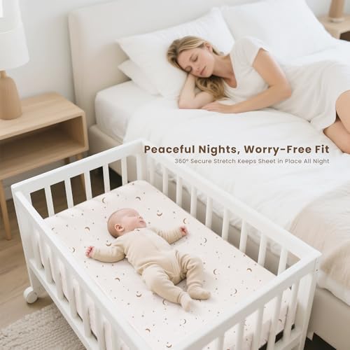 Image of Konssy 3 Pack Stretchy Bassinet Sheets for Baby Girl Boy, Soft Breathable Baby Bassinet Mattress Sheets Fit for Hourglass Oval Cradle, Moses Basket Rectangle Mattress (Coffee Check)