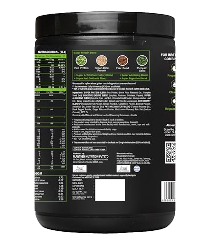 Image of Plantigo Plant Protein Powder 1kg Vanilla Flavoured for Women & Men | 24g Protein, 4.4g BCAA, 2g Leucine, All Amino Acids, 4X Fast Digestion, No Sugar, No Preservative | Clean Pea Protein Powder