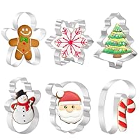 Large Size Christmas Cookie Cutters Set - Christmas Tree, Snowflake,Gingerbread Man, Snowman, Santa Head and Candy Cane - 6 Pieces Xmas Cookie Cutter Shapes for Baking(10cm)