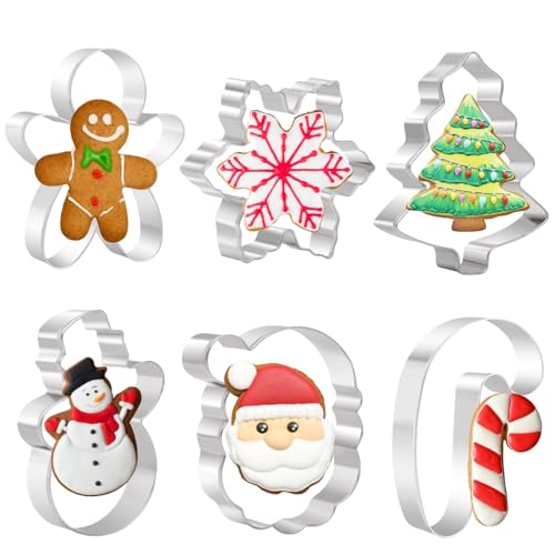 Large Christmas Cookie Cutters Set 6-Piece Stainless Steel Biscuit Cutter