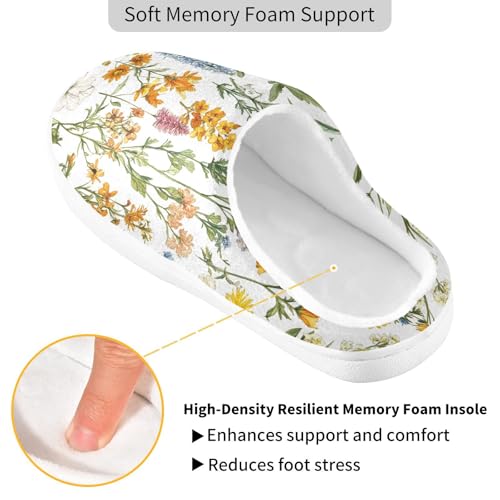 JUNZAN Spring Flowers Montana Bitterroot Women Cotton Slippers Closed Toe Memory Foam Bedroom Slippers for Spa Funny Presents 6-72
