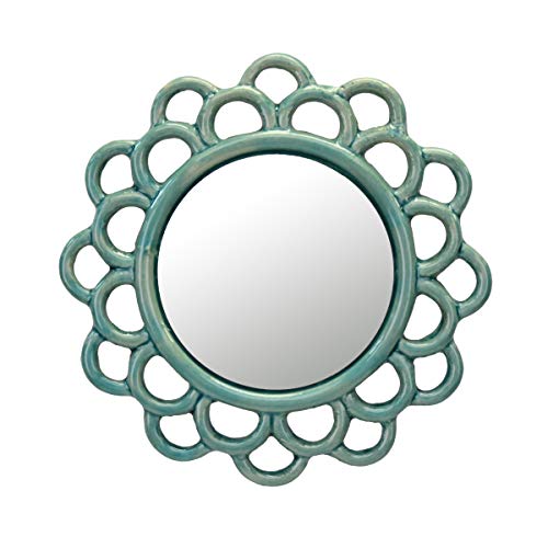 Stonebriar Turquoise Decorative Round Cutout Ceramic Wall Hanging Mirror