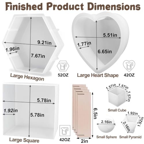 Image of YOILES Resin Molds Silicone,Epoxy Resin Casting Craft Mold for Flower Preservation Bookends DIY Art (Hexagon+Heart+Square)