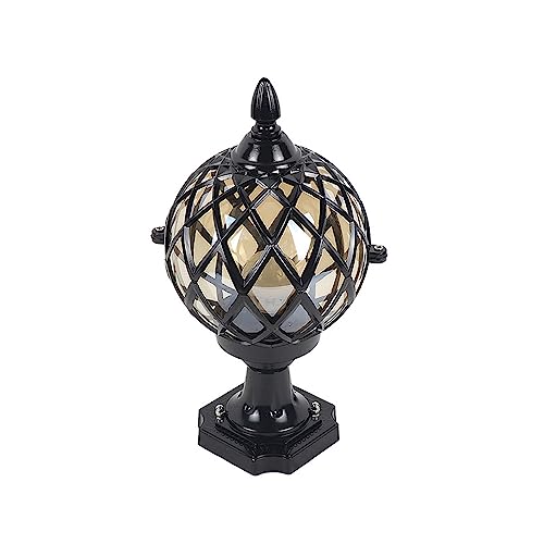 SKYGOO Faro de columna en forma de rejilla, lámpara de columna de jardín de villa de estilo europeo, faro de columna de escalera de pasillo exterior, lámpara impermeable y resistente al óxido para pue