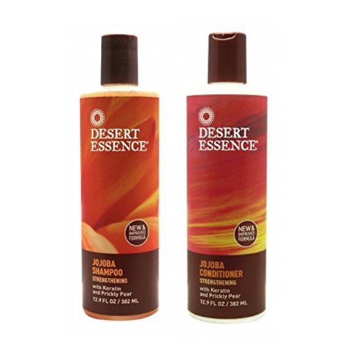 Desert Essence Strengthening Jojoba Shampoo and Desert Essence Strengthening Jojoba Conditioner Bundle With Keratin and Prickly Pear, 12.9 fl oz (382 ml) each