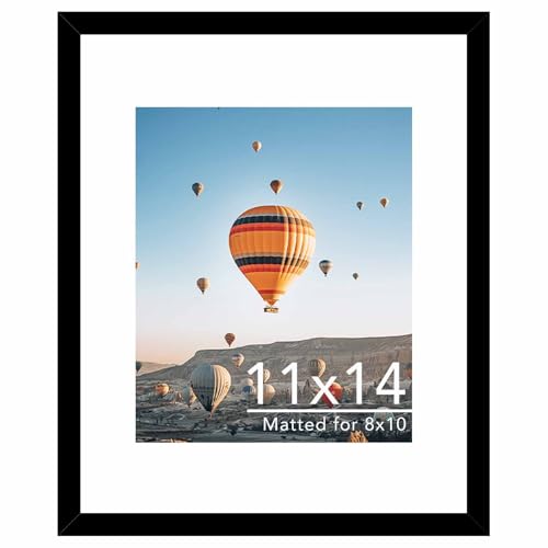 Image of JCJMY 11x14 Picture Frame with 8x10 Mat, Display Photo 8x10 with Mat or 11 x 14 Without Mat, Wall Hanging Large Frame with Shatter Resistant Plexiglass, Black