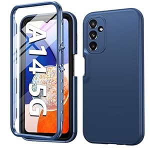FNTCASE for Samsung Galaxy A14-5G Case: Shockproof Silicone Protective Phone Case with Built-in Screen Protector – Slim Dual Layer Rugged Durable Drop Proof TPU Protection Cover (Navy Blue)
