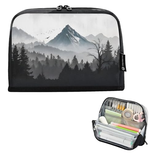 Ttgoth Estuche para lápices de pie con diseño de montaña de acuarela de gran capacidad, plegable, portátil, organizador de almacenamiento para escritorio, escuela, suministros de oficina, 21 x 5 x 15