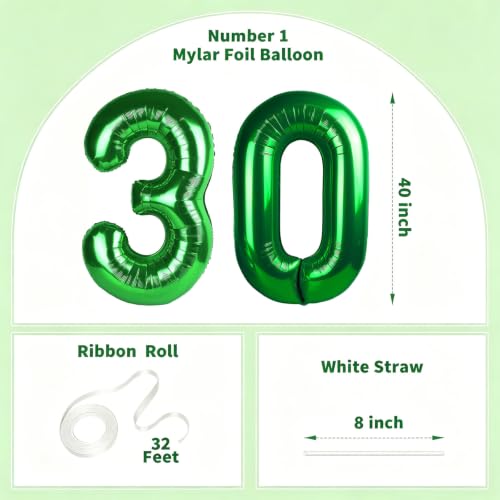 Image of Number Balloons Green Party Balloon - Giant Number 30 Balloon, 40 Inch Large Balloon for St. Patrick's Day Games Theme Birthday Decoration, Girls Boys Party Supplies