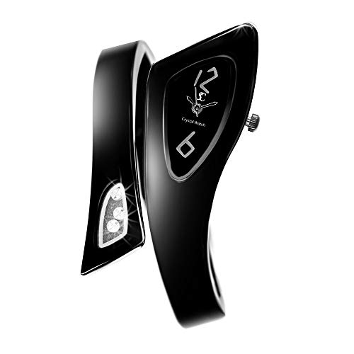 Montre pour femme noire anti-ternissement en métal rhodié ajustable au poignet