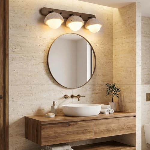 Aplique de pared de travertino y vidrio con rotación 360 grados estilo crema mid-century 3