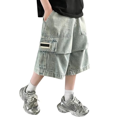 Short en Jean Baggy Garçon de 4 à 14 Ans - Bermuda Cargo Extensible en Denim Durable