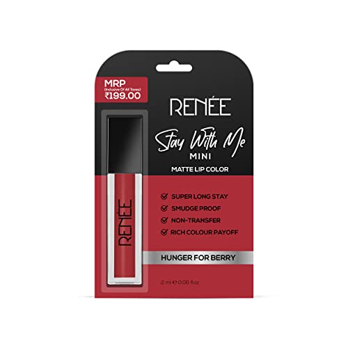 Image of RENEE Stay With Me Mini Matte Lipstick - Hunger For Berry l Transfer Proof & Smudge-Proof | Long Lasting l Highly Pigmented l Velvety, Matte Finish l Travel Friendly l Enriched with Vitamin E l 2 ml