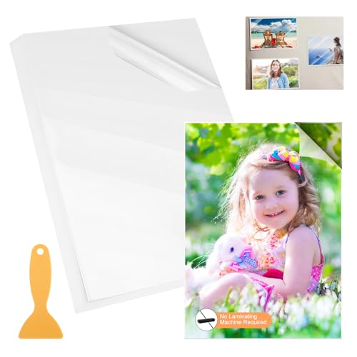 ZMDMAH Lot de 25 Films de Plastification à Froid, Format A4 Imperméables Feuilles de Plastification Auto-Adhésives, Pochettes de Plastification pour Copies...
