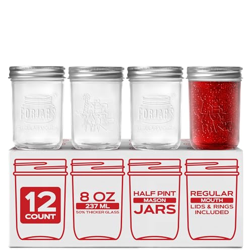 FORJARS Premium 8oz Mason Jars with Lids (12-Pack)