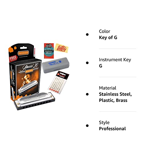 Hohner Accordions Hohner 560 Special 20 Harmonica Bundle With Carrying Case, Key Stickers, Harmonica Beginner Manual, And Austin Bazaar Polishing Cloth - Key Of G Aus-560Bx-G-Combo-Pro #TOP5