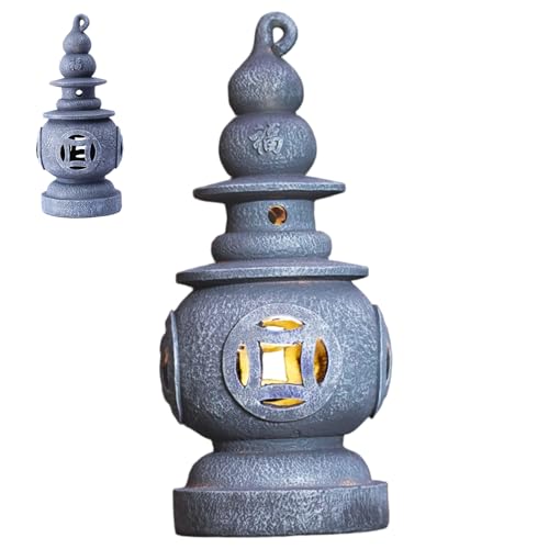 Peosaard Japanese Stone Lantern, Japanese Pagoda Statues, Waterproof Solar Pagoda Lantern, Decorative Stone for Garden, Yard, Lawn, Balcony, Patio, Porch, Solar Statues