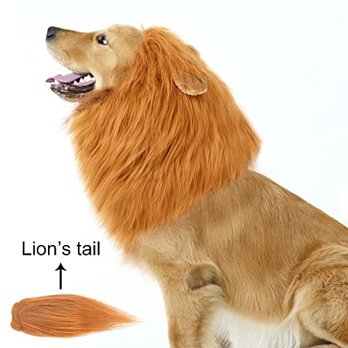 Newbea Lion Mane For Dog Costume, Realistic Funny Lion Wig For Medium To Large Sized Dogs, Halloween Fancy Dog Lion Mane (Dark Brown With Ear Tail) (Brown Ear Tail) #TOP6