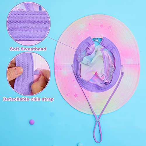 Image of Kids Sun Hat for Toddler Girls Unicorn Bucket Hats UV Protection Summer Hat for Kids Wide Brim Fishing Hat 2-8 Years