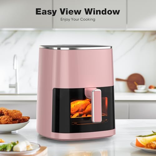 Image of OLIXIS Air Fryer 6 Quart with Window Square Air Fryer 12-in-1 Air Fry, Roast, Reheat, Dehydrate, Bake, Steam, Fries, Custard, Chicken, Wings, Sea Food, Vegetabels,400F Pink