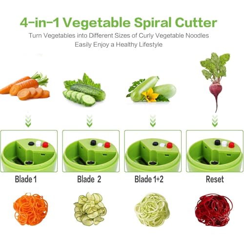4 in 1 Spiralizer for Vegetables - Adjustable Vegetable Slicer - Zucchini Courgette Spiralizer Noodles Spaghetti Maker - Veggie Carrot Cucumber Slicer Spiral Cutter - Kitchen Tools & Gadgets - Image 2