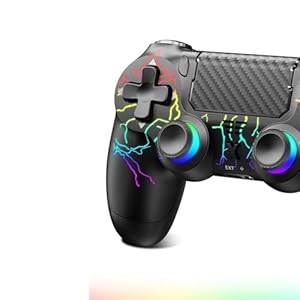 Glitfix Wireless Controller für PS-4, Game Controller kompatibel mit PS-4/Pro/Slim/PC Gamepad mit Turbo/Zurück Taste/Dual Vibration/6-Achsen Gyro Sensor/Touchpanel(RGB)
