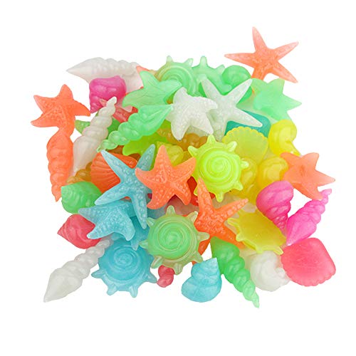 Preisvergleich Produktbild Nsiwem Leuchtsteine 140 stücke Bunte dekorative Starfish Muschel Shell Glühen Steine Leuchtkiesel Floureszierende Dunkeln leuchtende für Aquarium Fisch Behälter Garten Dekoration(Mischfarbe)