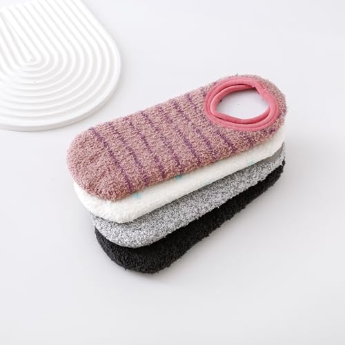 Image of SKOLA Cozy Winter Fuzzy Women Socks Grip Slippers Fluffy House Non Skid Microfiber Socks